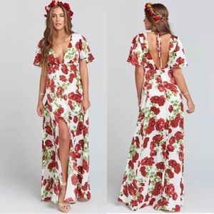Floral Maxi Dress with Red and Green Print